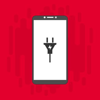 Tasarım uyarısı akıllı telefondan şarj ediliyor. Web için elektrik prizi vektör simgesinin düz çizimi