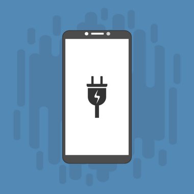 Elektrik prizi, güç kaynağı, akıllı telefon vektör simgesini yükle Düz illüstrasyon