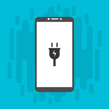 Elektrik prizi, güç kaynağı, akıllı telefon vektör simgesini yükle Düz illüstrasyon