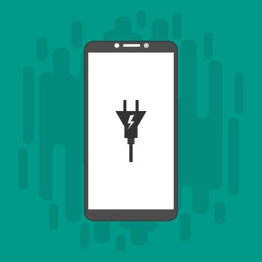 Tasarım uyarısı akıllı telefondan şarj ediliyor. Web için elektrik prizi vektör simgesinin düz çizimi