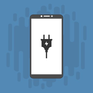 Tasarım uyarısı akıllı telefondan şarj ediliyor. Web için elektrik prizi vektör simgesinin düz çizimi