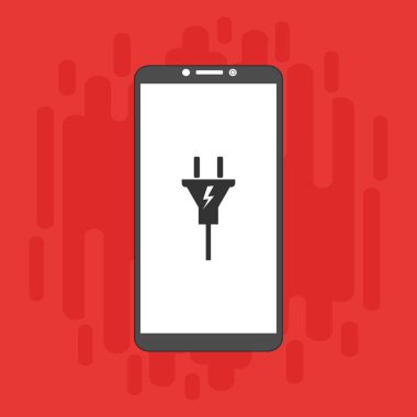 Tasarım uyarısı akıllı telefondan şarj ediliyor. Web için elektrik prizi vektör simgesinin düz çizimi