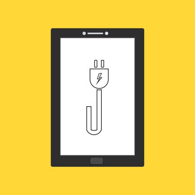 Elektrik prizi, güç kaynağı, şarj tableti akıllı telefon vektör simgesi düz resimleme