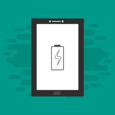 Yüklü dizüstü bilgisayar, güç dolgusu, adaptör, düşük pil akıllı telefon konsepti web için düz illüstrasyon vektör simgesi