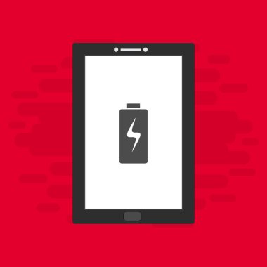 Yüklü dizüstü bilgisayar, güç dolgusu, adaptör, düşük pil akıllı telefon konsepti web için düz illüstrasyon vektör simgesi