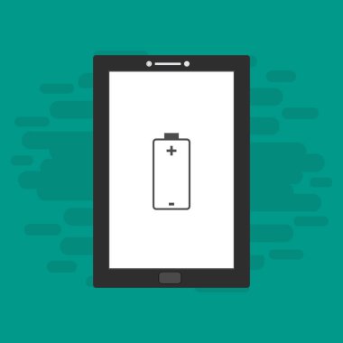 Yüklü dizüstü bilgisayar, güç dolgusu, adaptör, düşük pil akıllı telefon konsepti web için düz illüstrasyon vektör simgesi