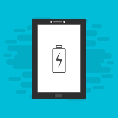 Yüklü dizüstü bilgisayar, güç dolgusu, adaptör, düşük pil akıllı telefon konsepti web için düz illüstrasyon vektör simgesi