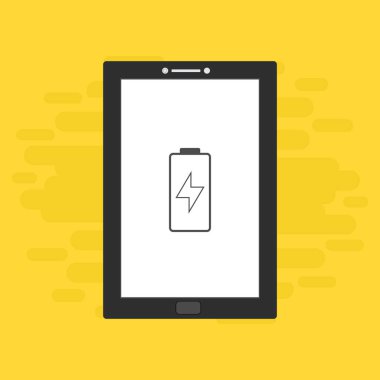 Yüklü dizüstü bilgisayar, güç dolgusu, adaptör, düşük pil akıllı telefon konsepti web için düz illüstrasyon vektör simgesi