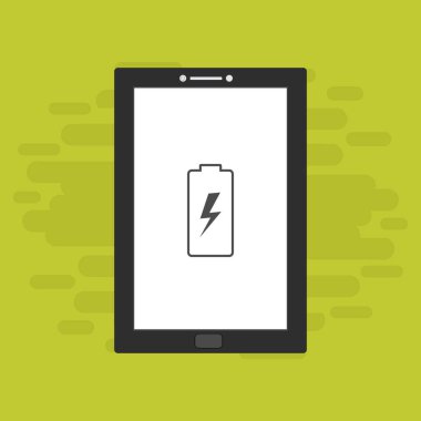 Yüklü dizüstü bilgisayar, güç dolgusu, adaptör, düşük pil akıllı telefon konsepti web için düz illüstrasyon vektör simgesi