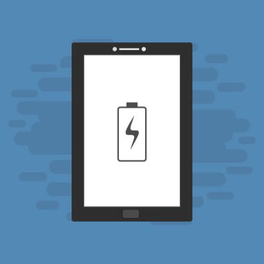 Yüklü dizüstü bilgisayar, güç dolgusu, adaptör, düşük pil akıllı telefon konsepti web için düz illüstrasyon vektör simgesi