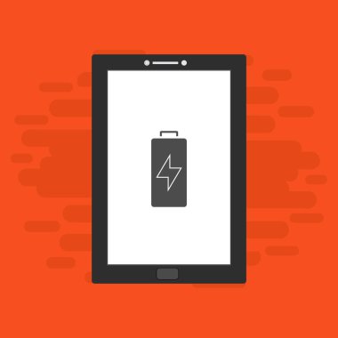 Yüklü dizüstü bilgisayar, güç dolgusu, adaptör, düşük pil akıllı telefon konsepti web için düz illüstrasyon vektör simgesi