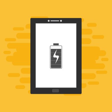 Yüklü dizüstü bilgisayar, güç dolgusu, adaptör, düşük pil akıllı telefon konsepti web için düz illüstrasyon vektör simgesi