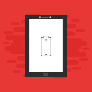 Yüklü dizüstü bilgisayar, güç dolgusu, adaptör, düşük pil akıllı telefon konsepti web için düz illüstrasyon vektör simgesi