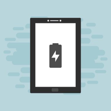 Yüklü dizüstü bilgisayar, güç dolgusu, adaptör, düşük pil akıllı telefon konsepti web için düz illüstrasyon vektör simgesi