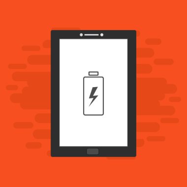 Yüklü dizüstü bilgisayar, güç dolgusu, adaptör, düşük pil akıllı telefon konsepti web için düz illüstrasyon vektör simgesi