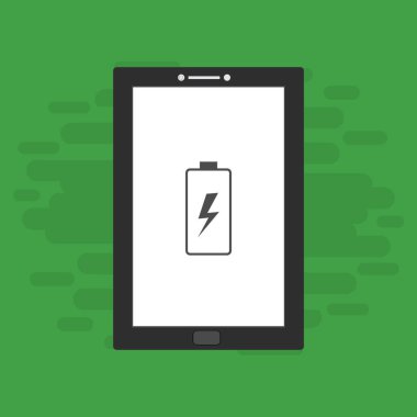 Yüklü dizüstü bilgisayar, güç dolgusu, adaptör, düşük pil akıllı telefon konsepti web için düz illüstrasyon vektör simgesi