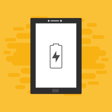 Yüklü dizüstü bilgisayar, güç dolgusu, adaptör, düşük pil akıllı telefon konsepti web için düz illüstrasyon vektör simgesi