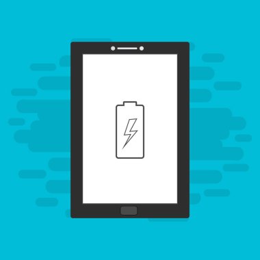 Yüklü dizüstü bilgisayar, güç dolgusu, adaptör, düşük pil akıllı telefon konsepti web için düz illüstrasyon vektör simgesi