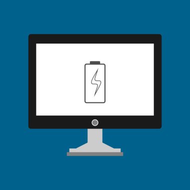 Batarya simgesi, vektör illüstrasyonlu dizüstü bilgisayar, düz tasarım