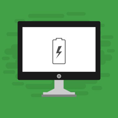 Batarya simgesi, vektör illüstrasyonlu dizüstü bilgisayar, düz tasarım