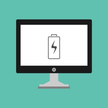 Batarya simgesi, vektör illüstrasyonlu dizüstü bilgisayar, düz tasarım