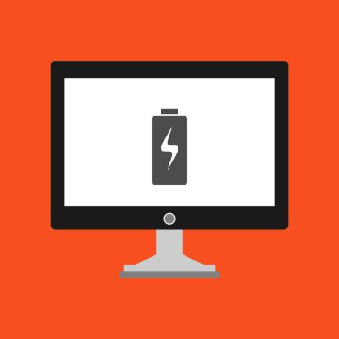 Batarya simgesi, vektör illüstrasyonlu dizüstü bilgisayar, düz tasarım