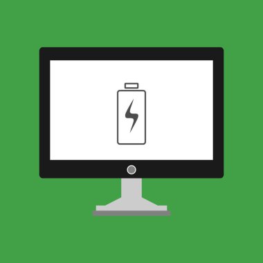 Batarya simgesi, vektör illüstrasyonlu dizüstü bilgisayar, düz tasarım