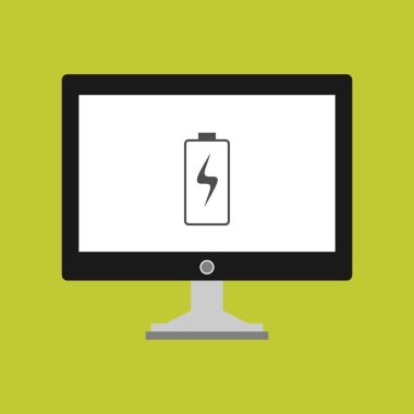 Batarya simgesi, vektör illüstrasyonlu dizüstü bilgisayar, düz tasarım