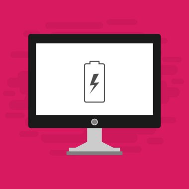 Batarya simgesi, vektör illüstrasyonlu dizüstü bilgisayar, düz tasarım