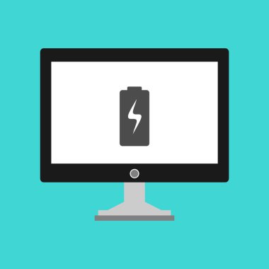 Batarya simgesi, vektör illüstrasyonlu dizüstü bilgisayar, düz tasarım