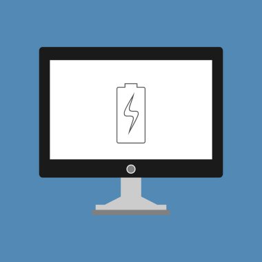 Batarya simgesi, vektör illüstrasyonlu dizüstü bilgisayar, düz tasarım