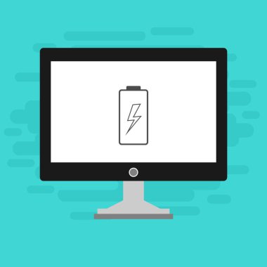 Batarya simgesi, vektör illüstrasyonlu dizüstü bilgisayar, düz tasarım