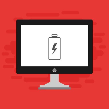 Batarya simgesi, vektör illüstrasyonlu dizüstü bilgisayar, düz tasarım
