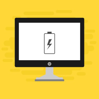 Batarya simgesi, vektör illüstrasyonlu dizüstü bilgisayar, düz tasarım