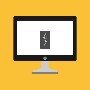 Batarya simgesi, vektör illüstrasyonlu dizüstü bilgisayar, düz tasarım