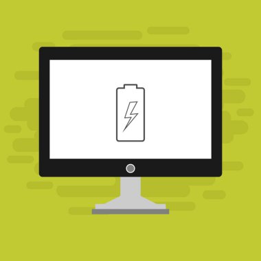 Batarya simgesi, vektör illüstrasyonlu dizüstü bilgisayar, düz tasarım