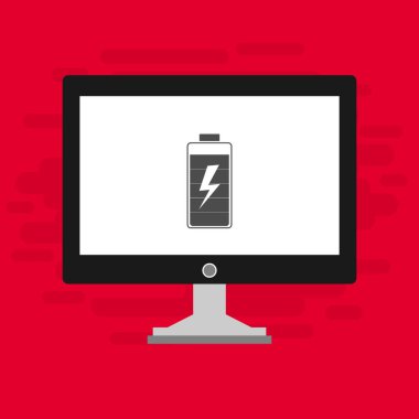 Batarya simgesi, vektör illüstrasyonlu dizüstü bilgisayar, düz tasarım