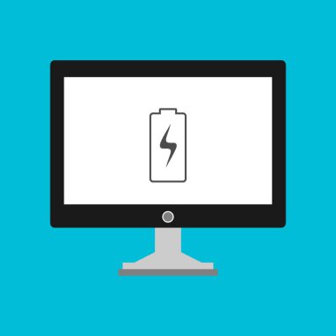 Batarya simgesi, vektör illüstrasyonlu dizüstü bilgisayar, düz tasarım