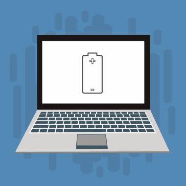 Düz çizim dizüstü bilgisayarı yükle, Güç dolgusu vektör ikonu tasarım resimleme şablonu