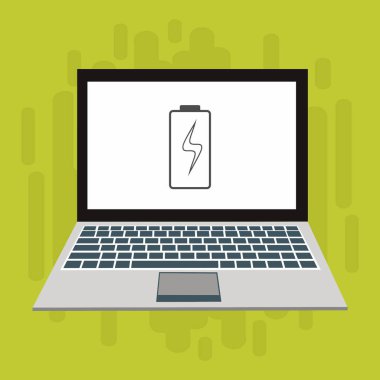 Piller dizüstü bilgisayarı şarj ediyor. Pil seviyesi göstergesi. Durum Bataryası simgesi. vektör çizim şablonu