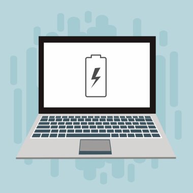 Piller dizüstü bilgisayarı şarj ediyor. Pil seviyesi göstergesi. Durum Bataryası simgesi. vektör çizim şablonu