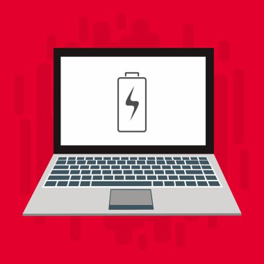 Piller dizüstü bilgisayarı şarj ediyor. Pil seviyesi göstergesi. Durum Bataryası simgesi. vektör çizim şablonu