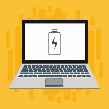 Piller dizüstü bilgisayarı şarj ediyor. Pil seviyesi göstergesi. Durum Bataryası simgesi. vektör çizim şablonu