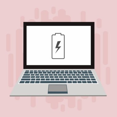 Piller dizüstü bilgisayarı şarj ediyor. Pil seviyesi göstergesi. Durum Bataryası simgesi. vektör çizim şablonu