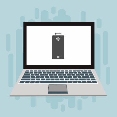 Düz çizim dizüstü bilgisayarı yükle, Güç dolgusu vektör ikonu tasarım resimleme şablonu