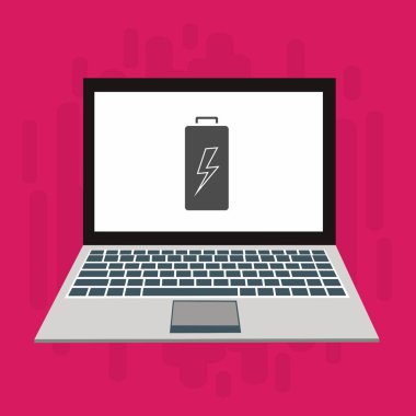 Düz çizim dizüstü bilgisayarı yükle, Güç dolgusu vektör ikonu tasarım resimleme şablonu