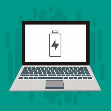 Düz çizim dizüstü bilgisayarı yükle, Güç dolgusu vektör ikonu tasarım resimleme şablonu