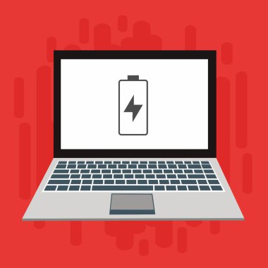 Düz çizim dizüstü bilgisayarı yükle, Güç dolgusu vektör ikonu tasarım resimleme şablonu
