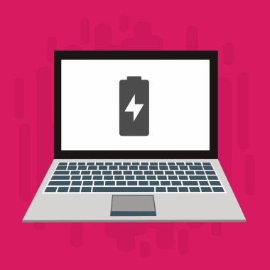 Düz çizim dizüstü bilgisayarı yükle, Güç dolgusu vektör ikonu tasarım resimleme şablonu