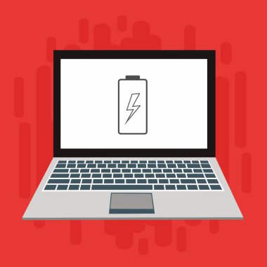 Piller dizüstü bilgisayarı şarj ediyor. Pil seviyesi göstergesi. Durum Bataryası simgesi. vektör çizim şablonu